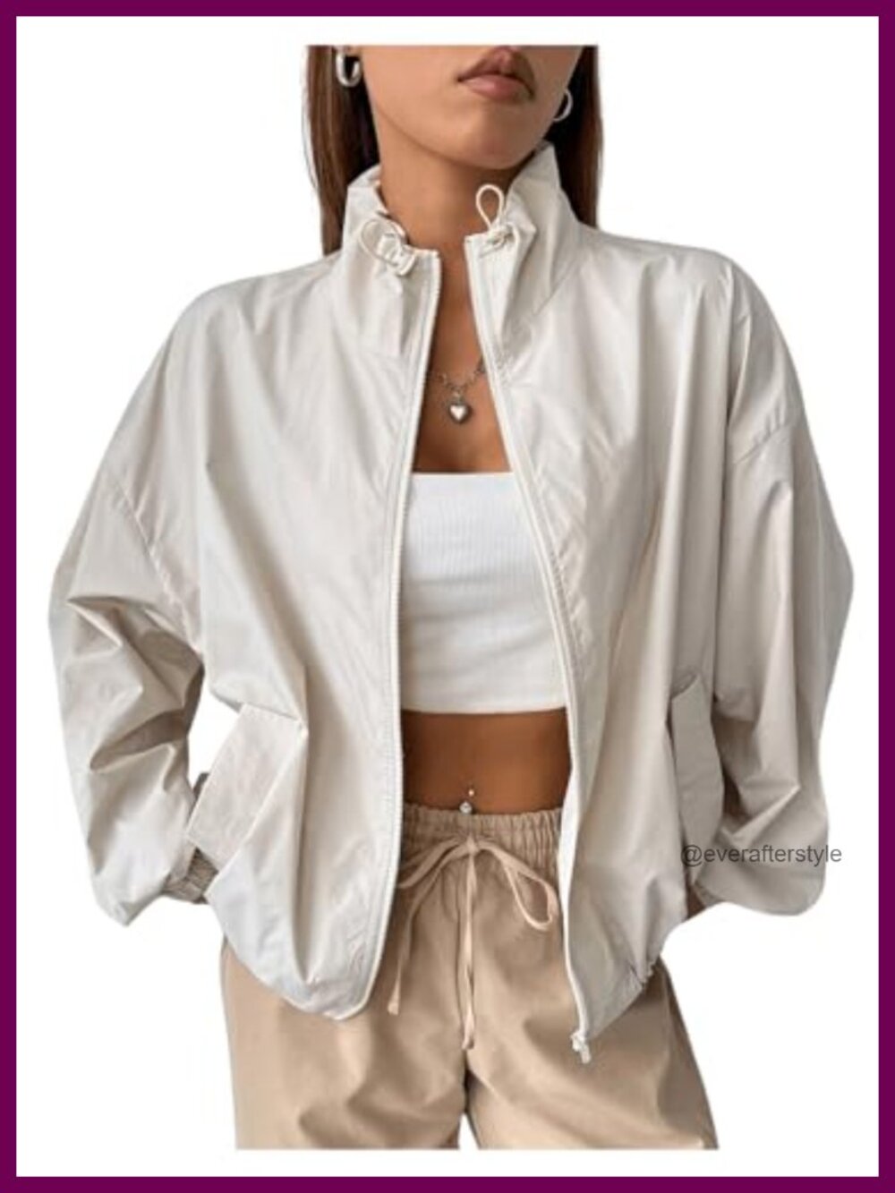 Lightweight Zip Up Windbreaker Jacket Stand Collar Loose Fit Casual